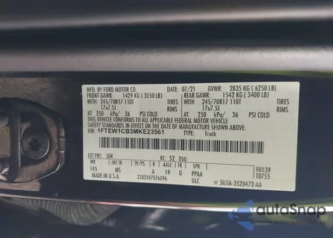 2021 Ford F-150 Xlt z USA, uszkodzony, nr VIN 1FTEW1CB3MKE23561